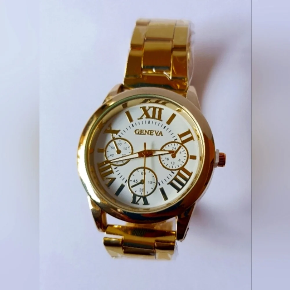 Quartz Wristwatch 1pc Men's Classic Gold Steel Strap Sports Business - Picture 4 of 5